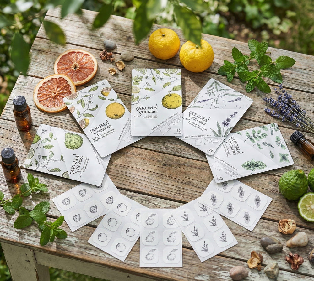 AROMA STICKERS Bergamot packaging highlights natural oils from sustainable sources