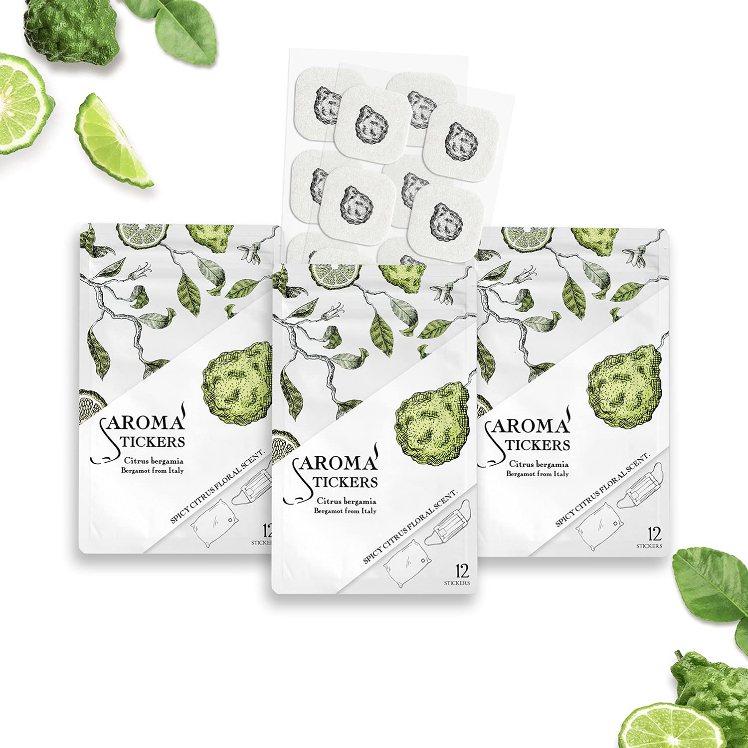 AROMA STICKERS Bergamot patch on mask delivers a refreshing citrus scent for quick mood lift