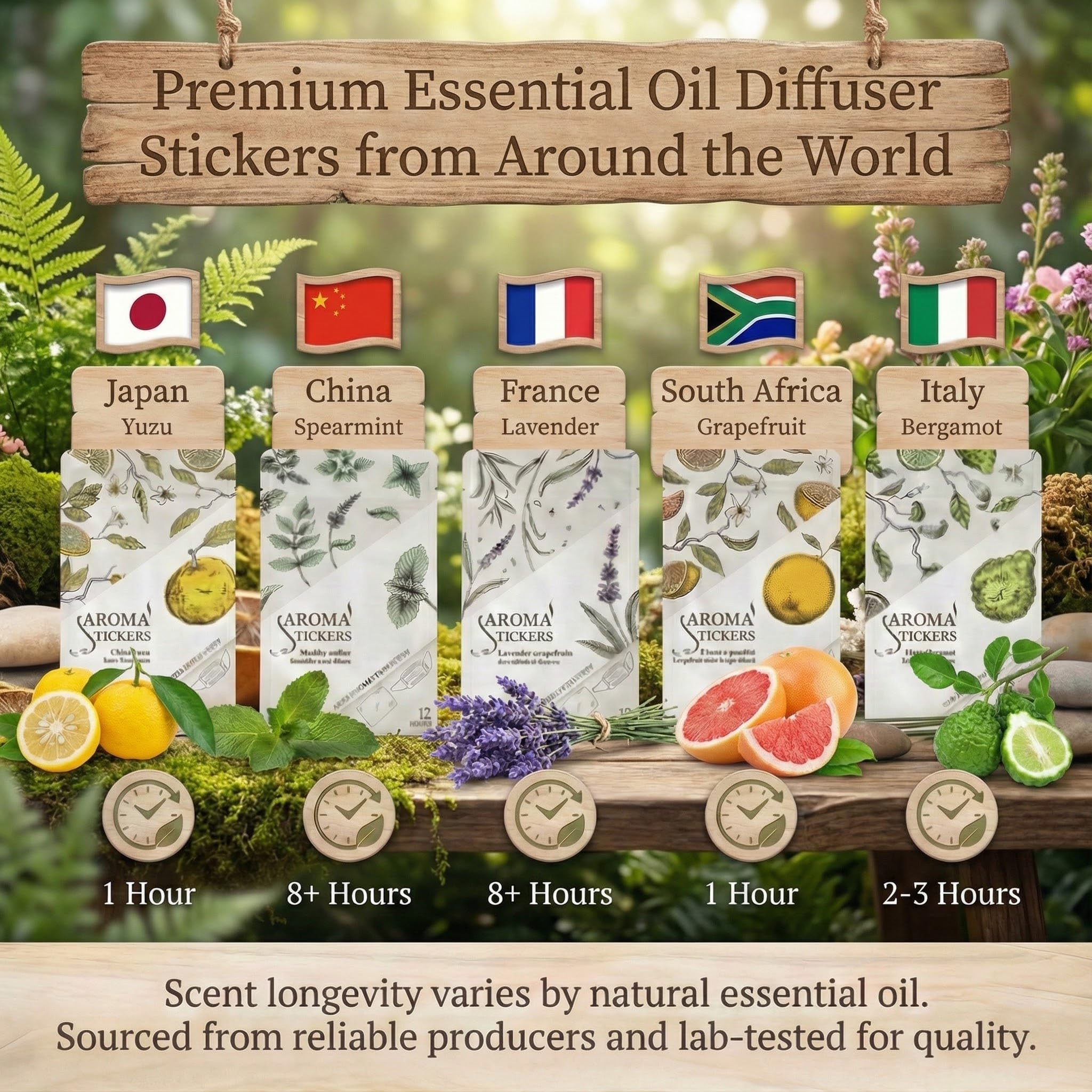 AROMA STICKERS Spearmint duration chart illustrating hours of fragrance