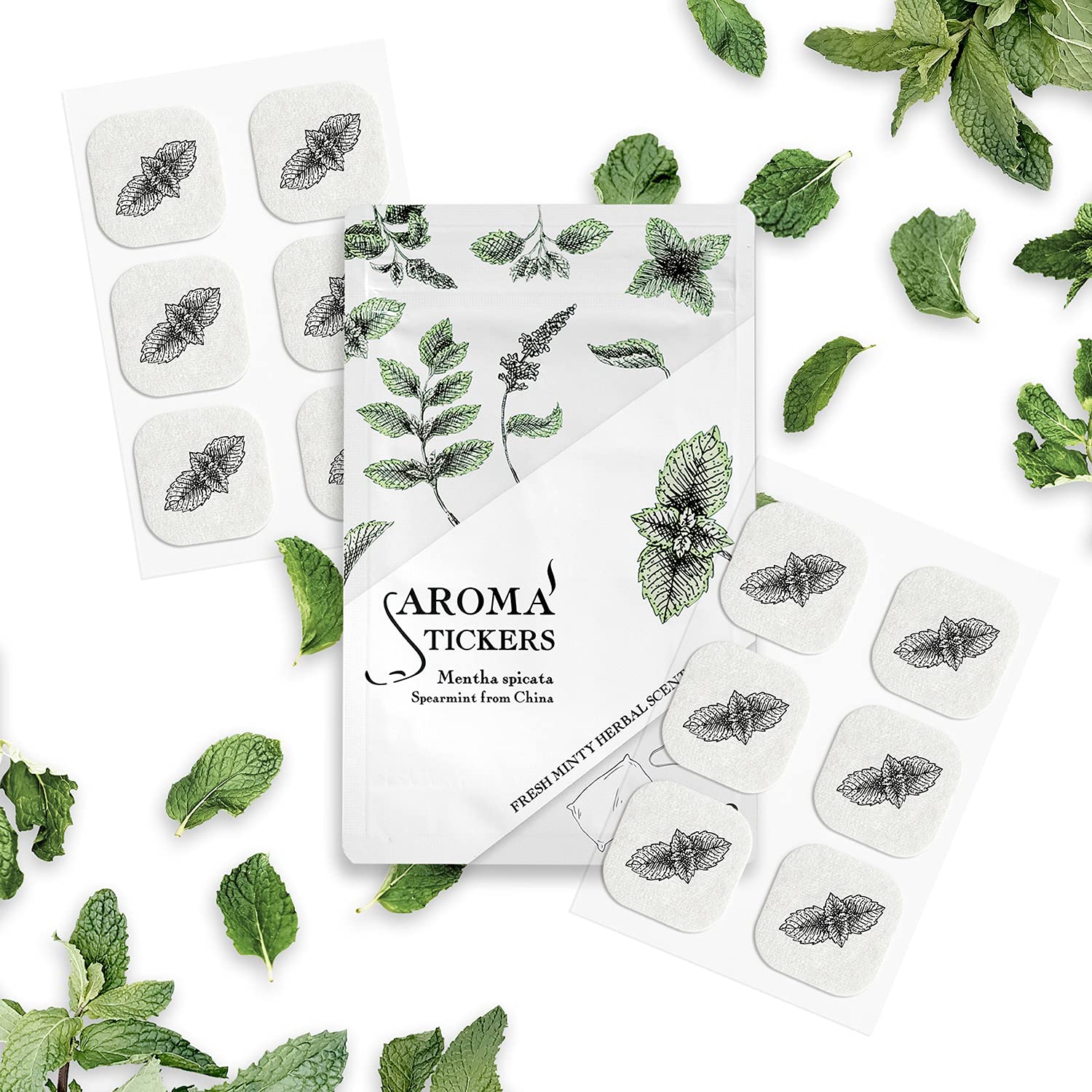 AROMA STICKERS Spearmint pack cover showing a natural scent option for on-the-go use.