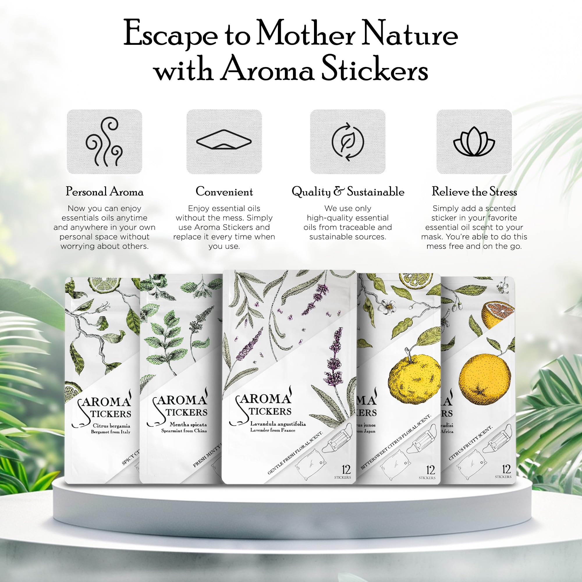 AROMA STICKERS Spearmint used on a face mask for a refreshing aroma.