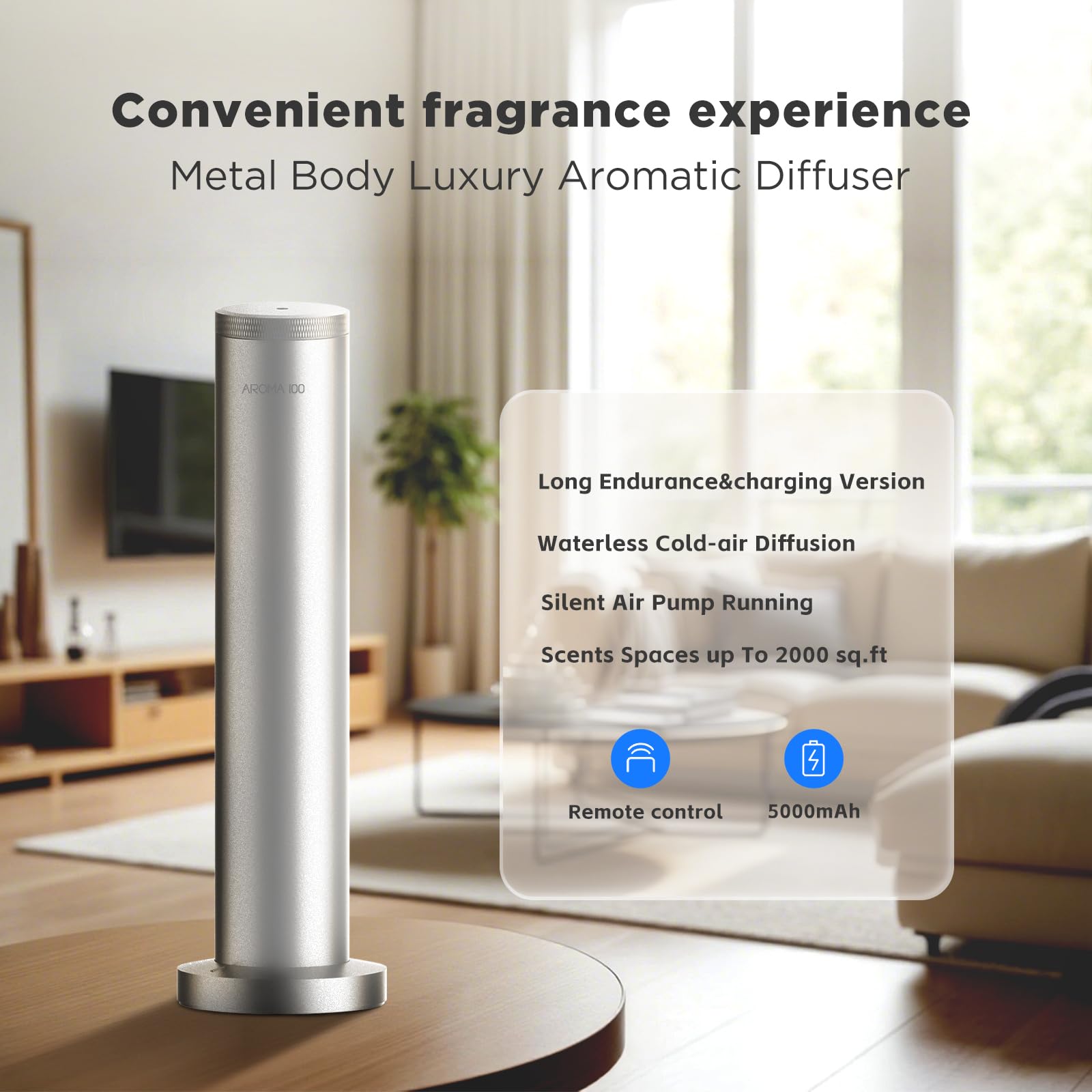 Aroma100 diffuser remote control for easy, hands-free fragrance adjustments