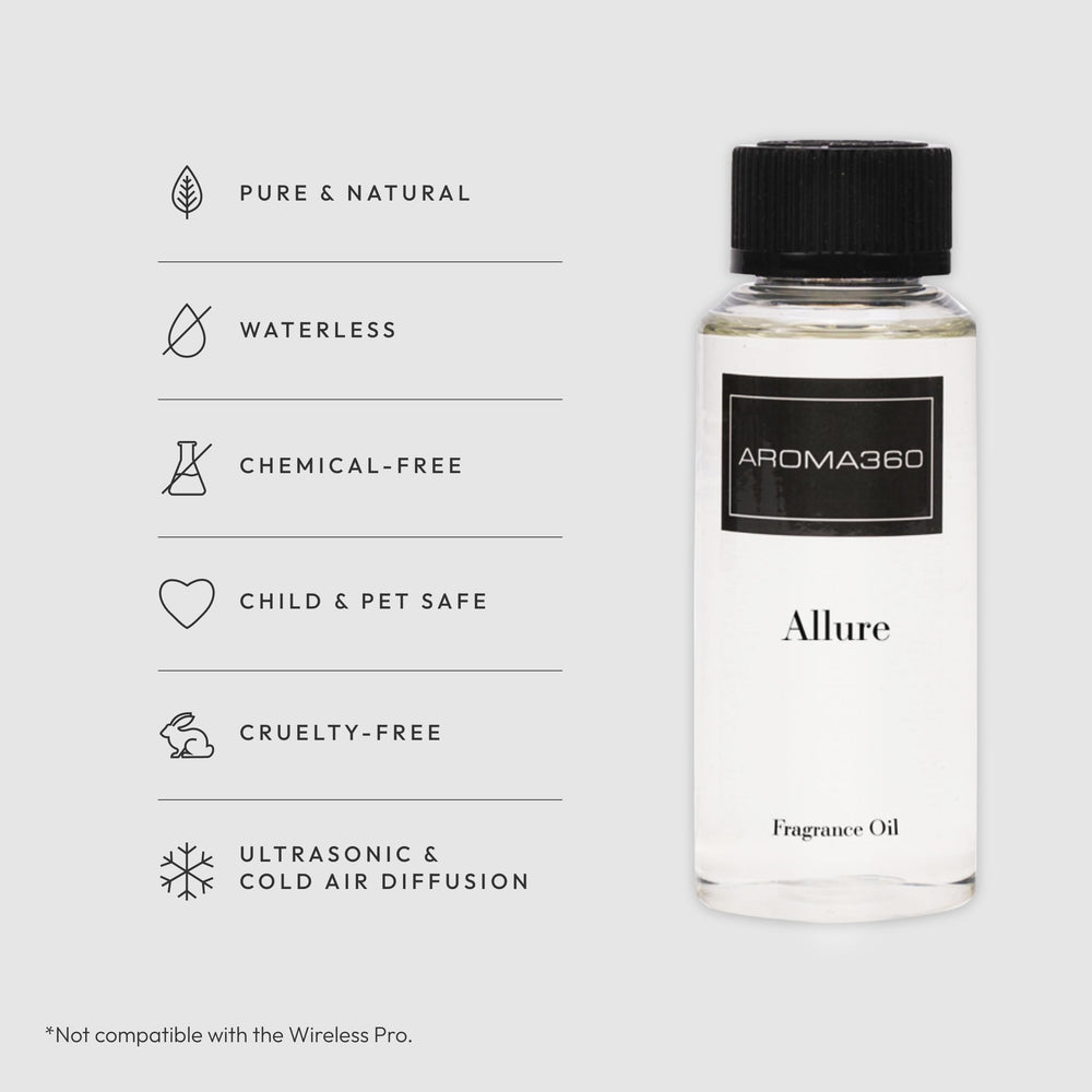 Aroma360 Allure diffuser in room display demonstrates refined fragrance diffusion.