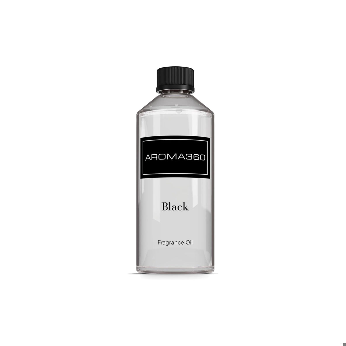 Aroma360 Black Diffuser Oil Blend bottle highlights a luxurious fragrance for living spaces.