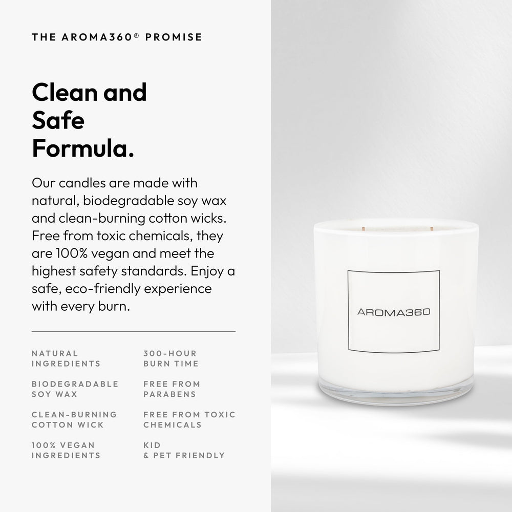 Aroma360 Black Velvet 4-Wick Candle ambient glow for lounge evenings.