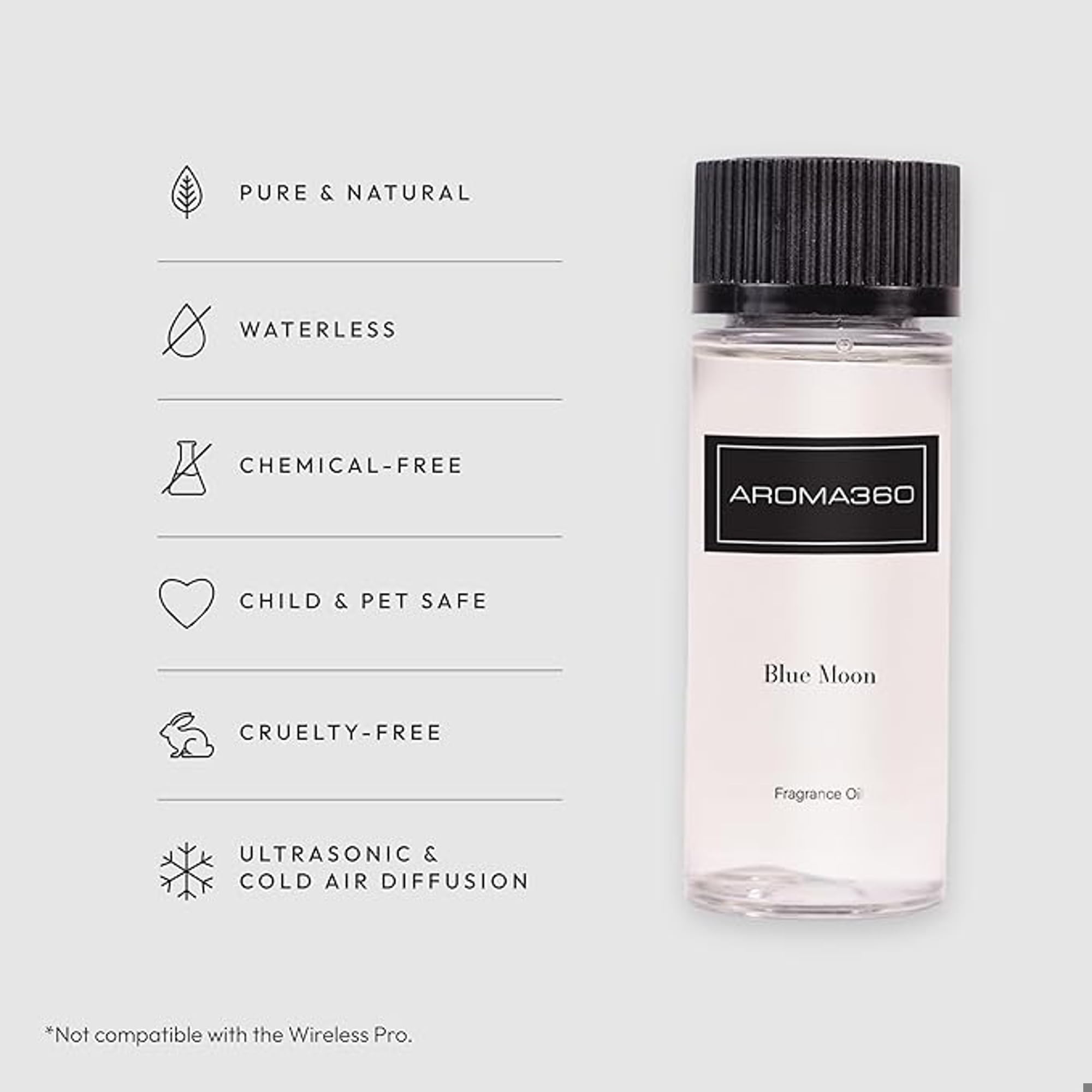 Aroma360 Blue 50mL bottle cap highlighting luxe design and ease of use.