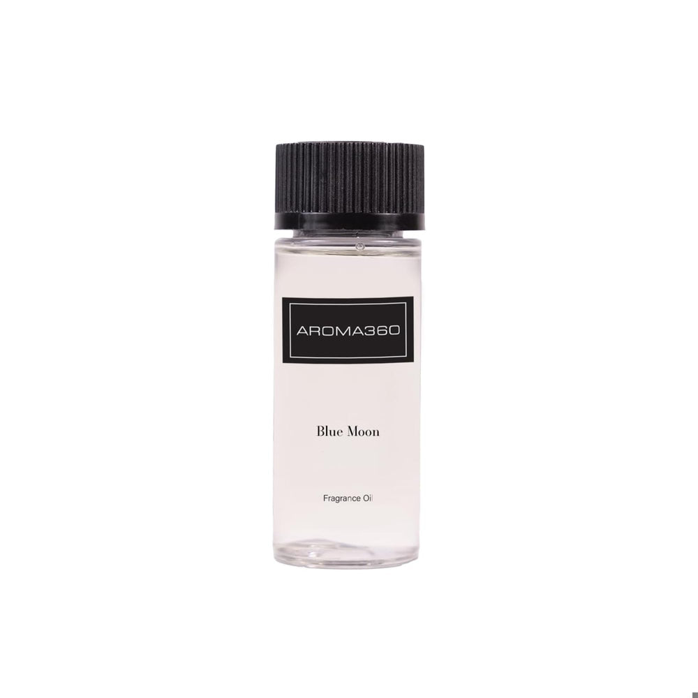 Aroma360 Blue 50mL bottle closeup for premium home fragrance.