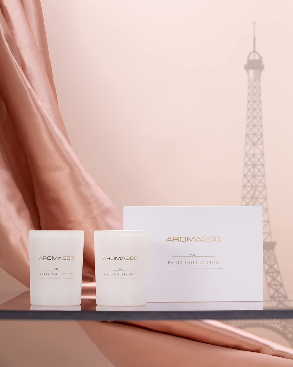 Aroma360 Chandelier Paris Collection candles displayed side by side in premium jars.