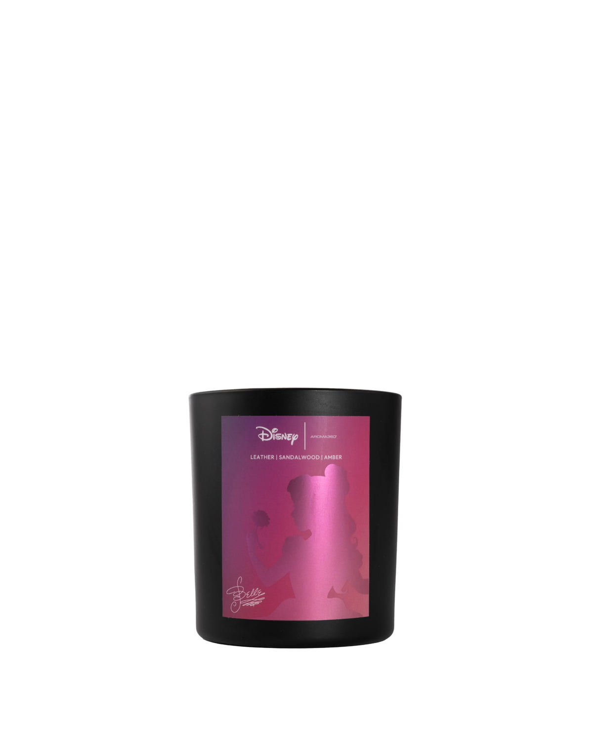 Aroma360 Disney My Way Signature Candle front view shows Belle design and long-lasting scent.