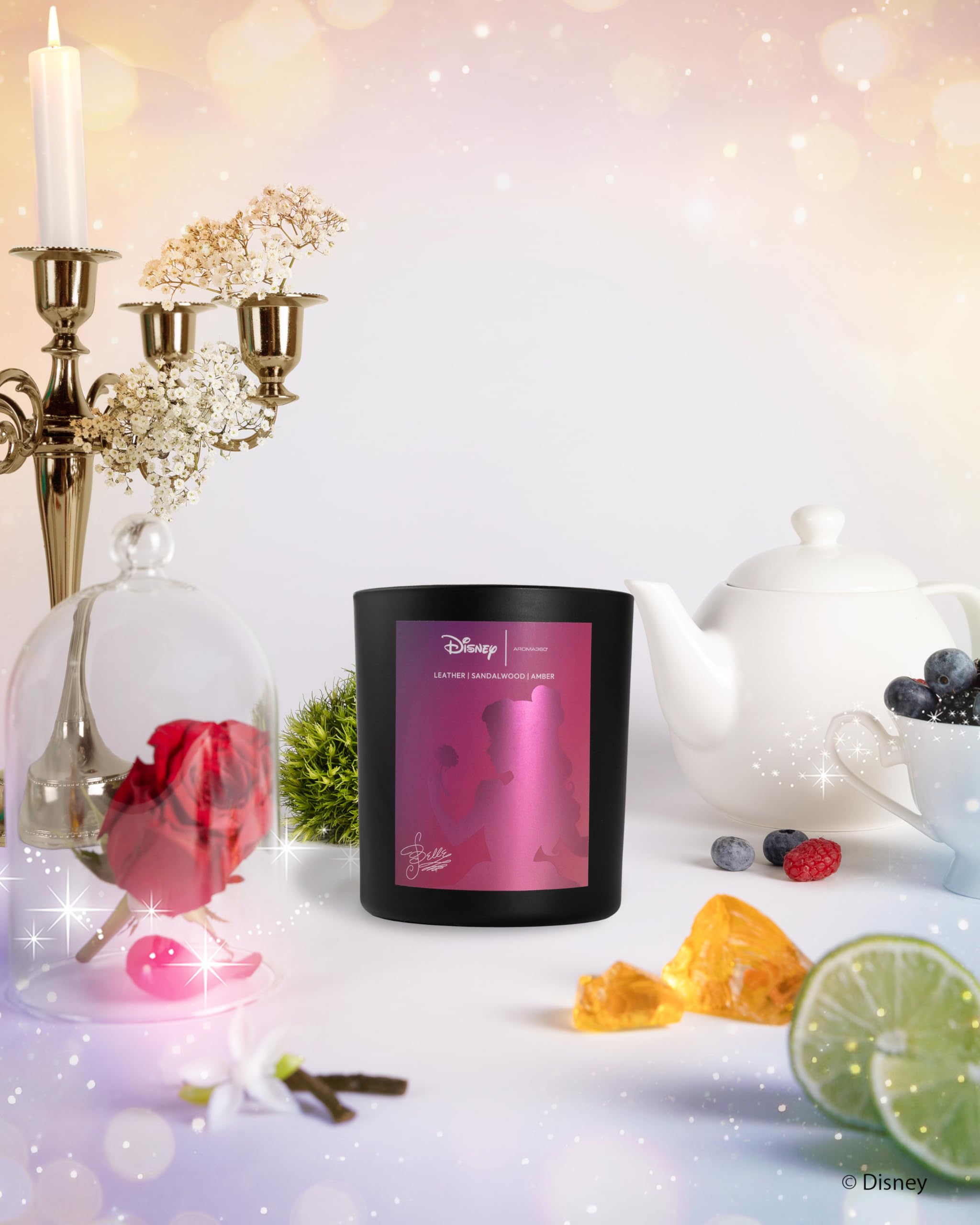 Aroma360 Disney My Way Signature Candle label detail highlights premium fragrance notes.