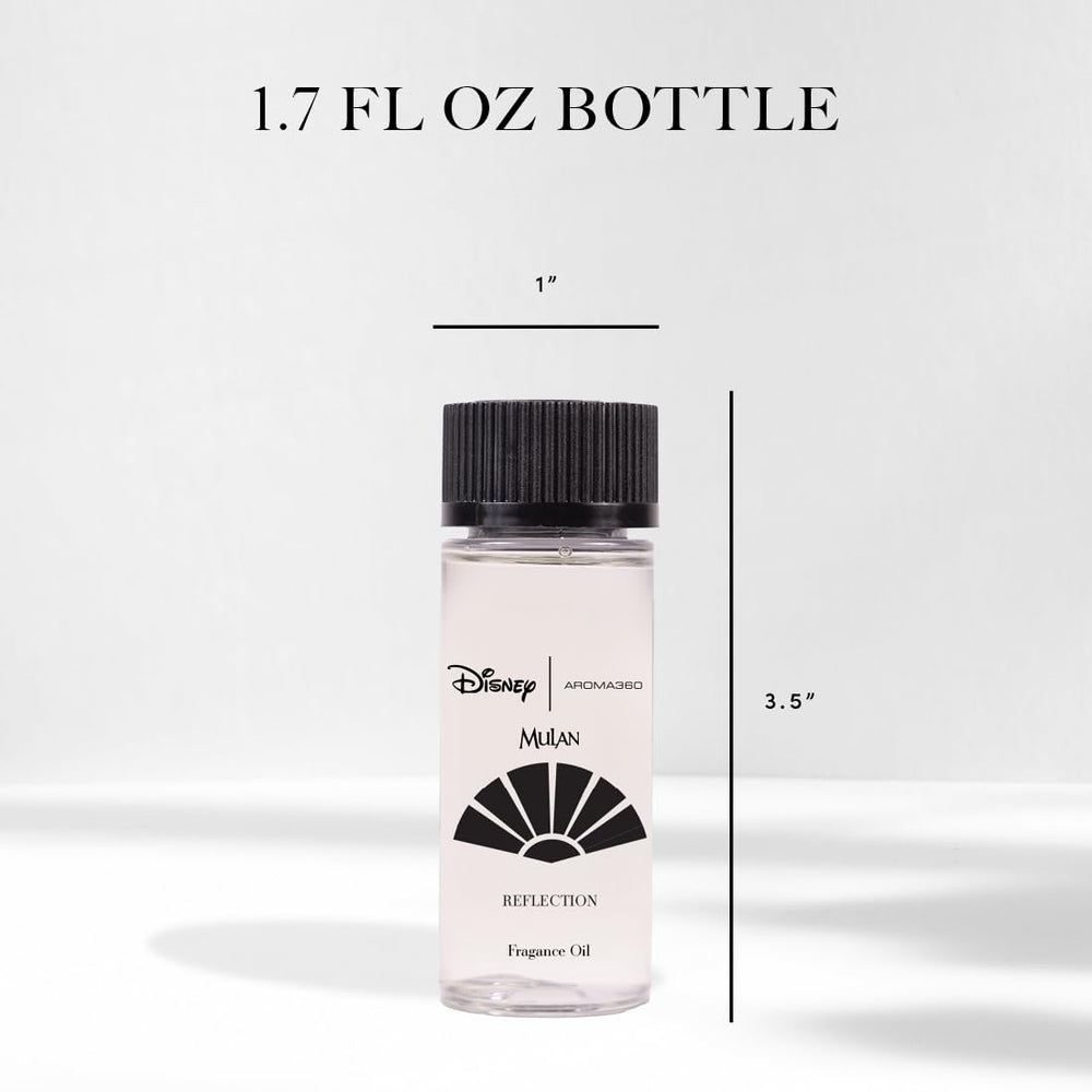 A diffuser setup with Aroma360 Disney Reflection Mulan bottle for refined ambiance.