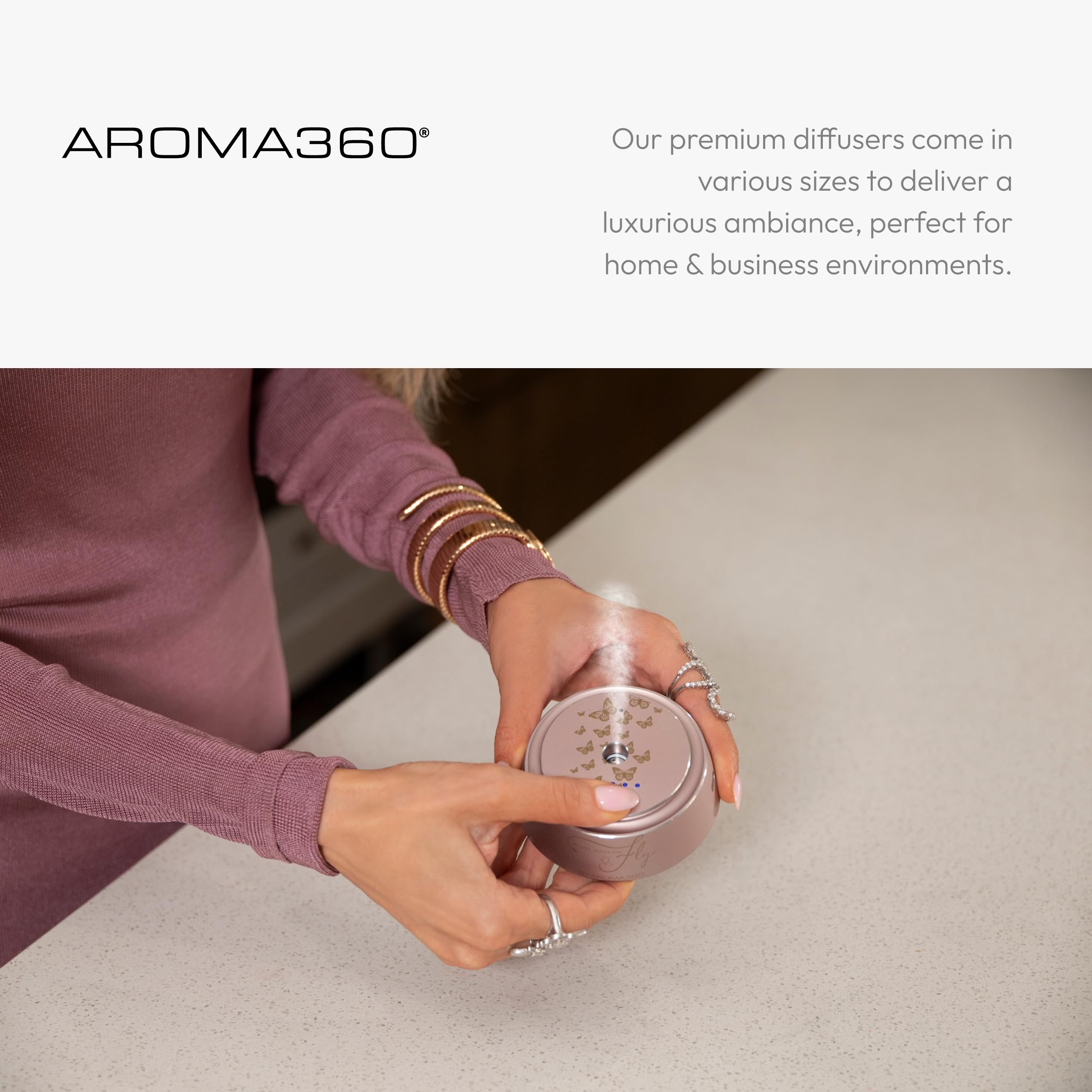 Aroma360 five-level scent control for personalized strength.