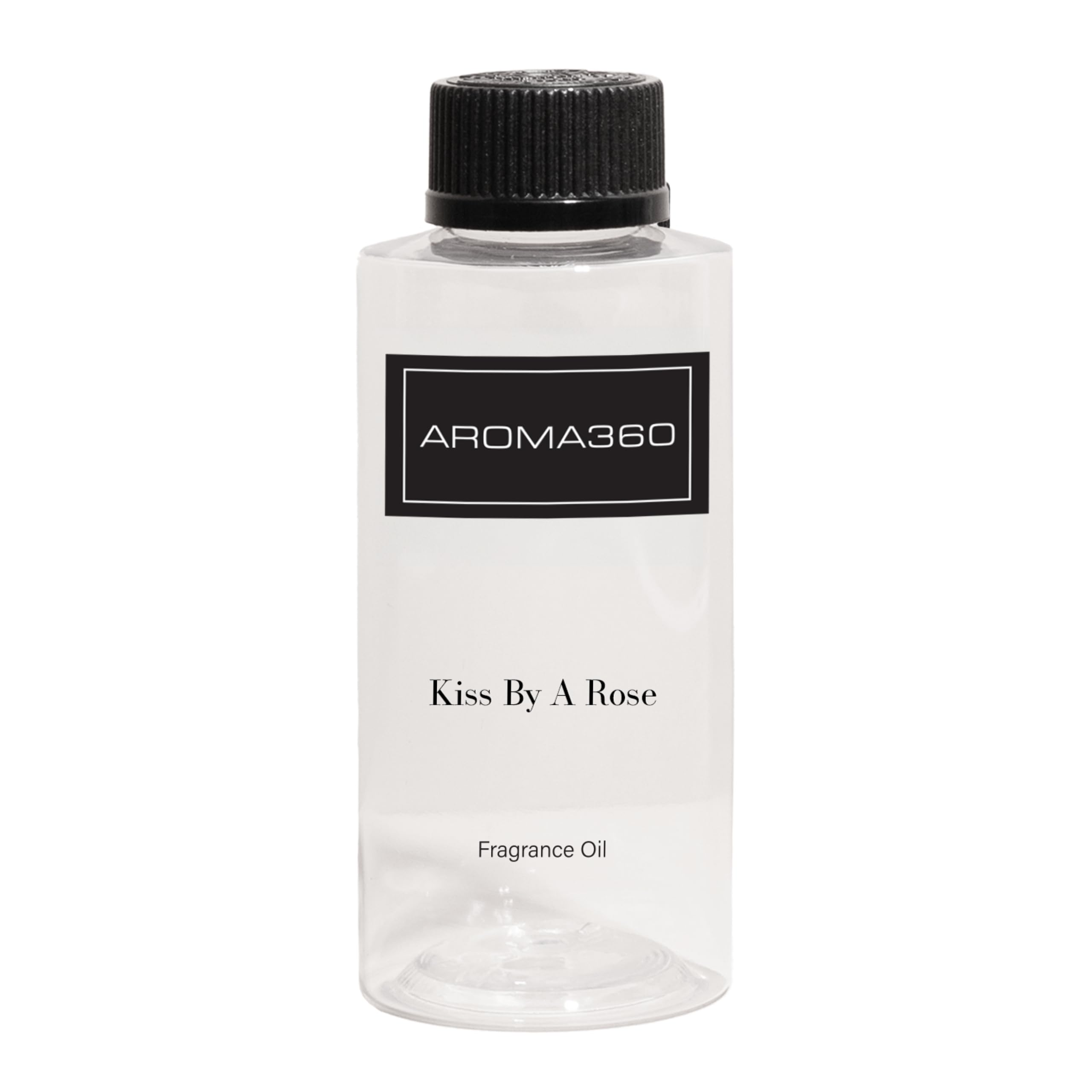 Aroma360 Kiss by a Rose bottle showcasing a luxurious fragrance in a premium setting.