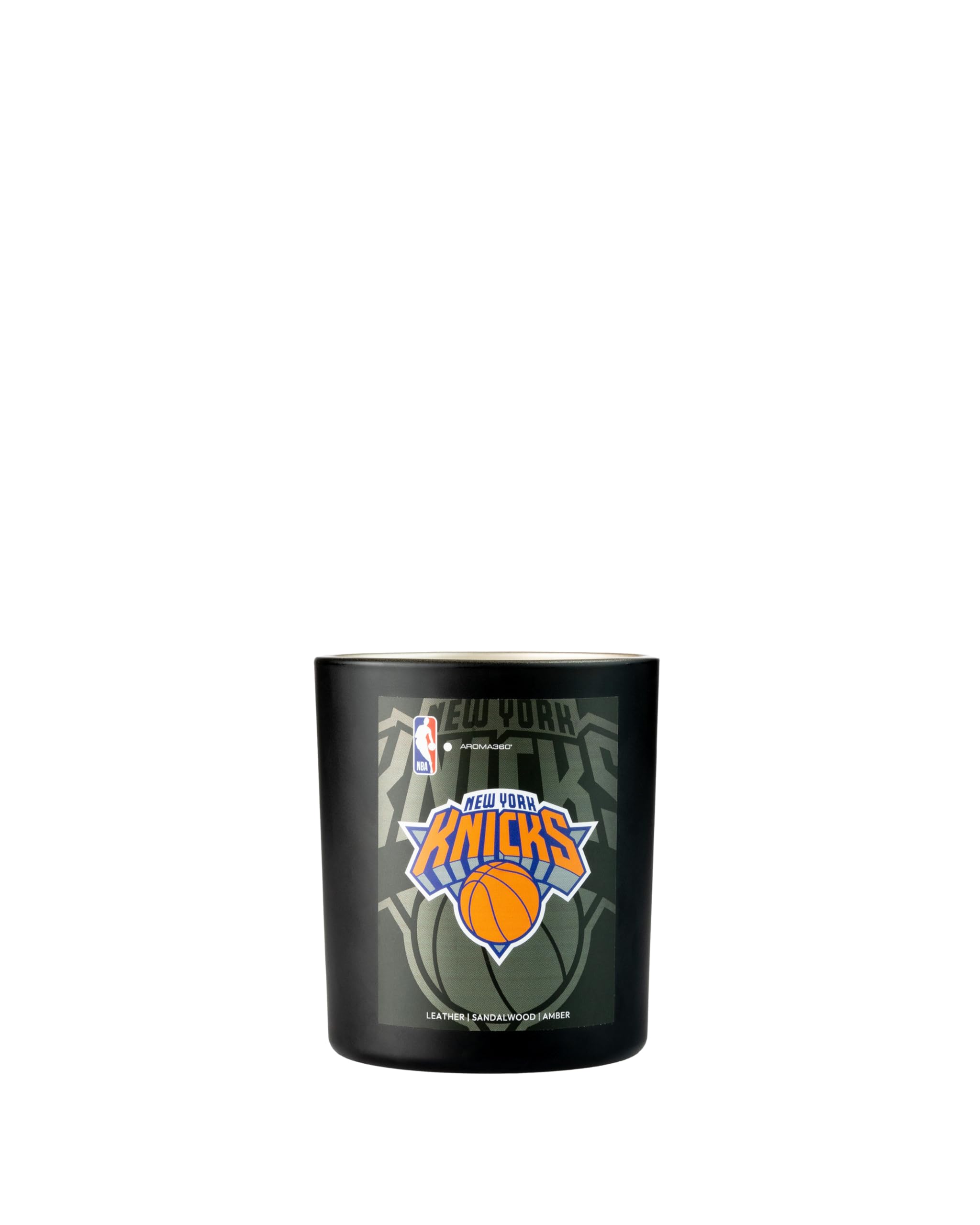 Aroma360 Knicks My Way candle with exclusive Knicks design for game-day ambiance and long-lasting fragrance.
