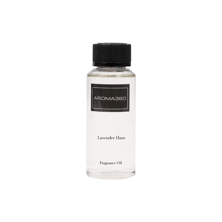 Aroma360 Lavender Haze bottle front view, ideal for ambient relaxation and diffuser use.