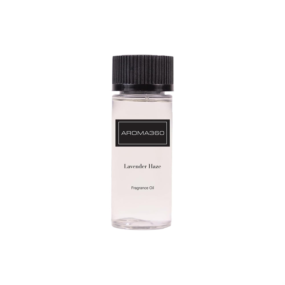 Aroma360 Lavender Haze bottle pour delivers a relaxing, inviting aroma.