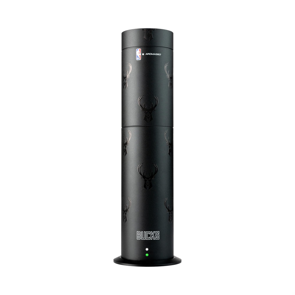 Aroma360 Milwaukee Bucks diffuser logo on display for room ambiance and clean scenting