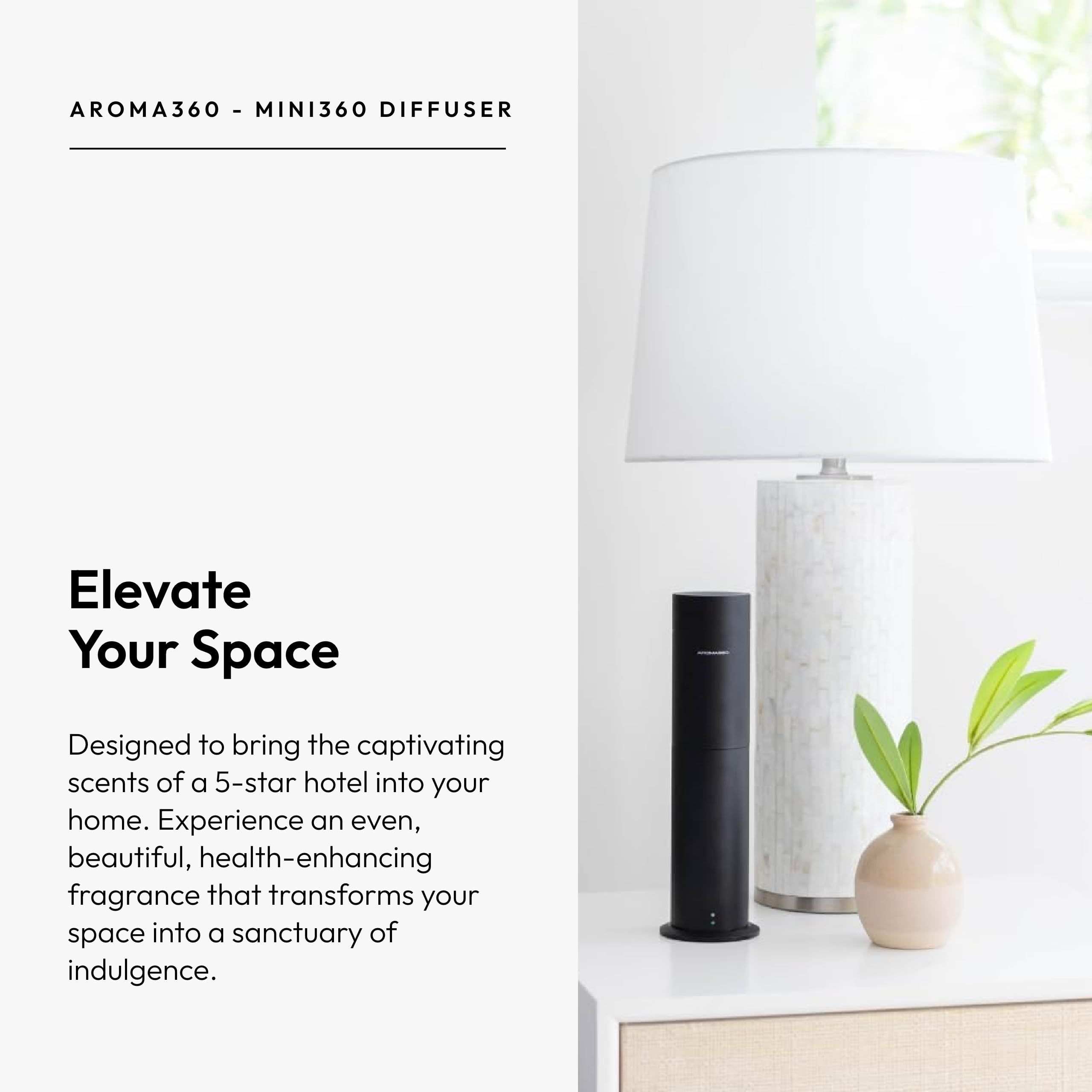 Aroma360 Mini360 diffuser in a home office setting for calm work ambience.