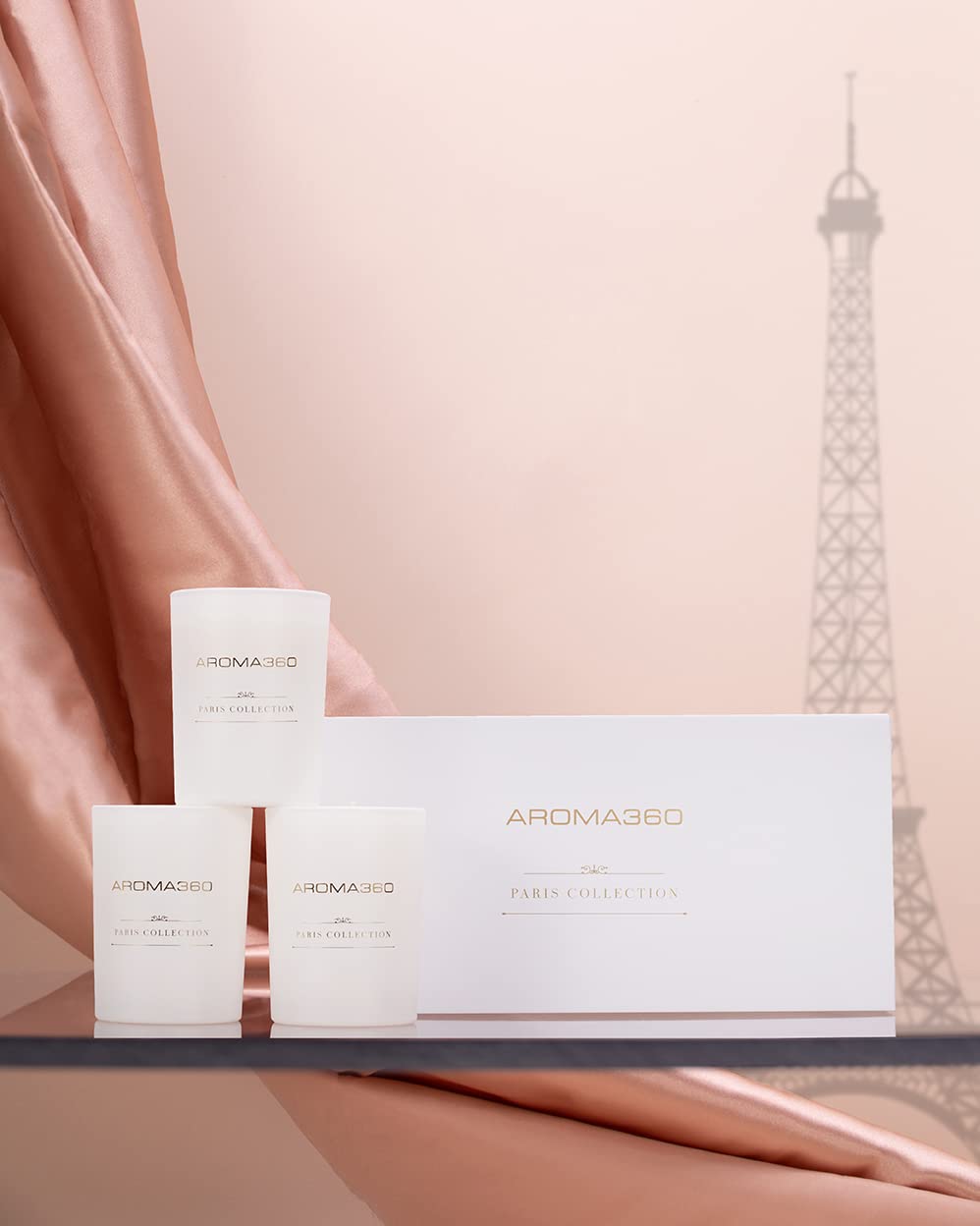 Aroma360 My Way Paris Trio wax closeup highlights clean-burning soy wax and cotton wick