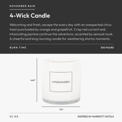 Aroma360 November Rain candle on a shelf with citrus aroma filling the room.