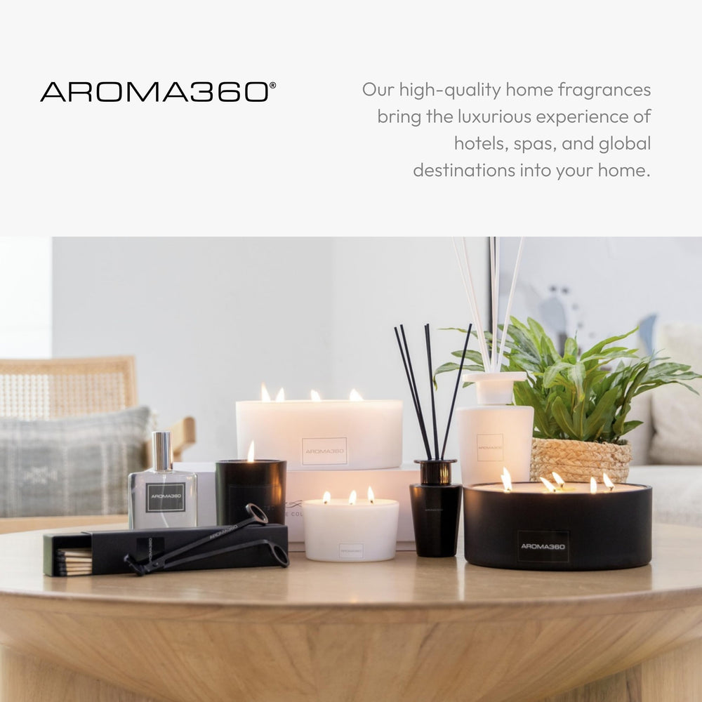 Aroma360 Luxe candle emphasizes sustainable soy formula for everyday use.