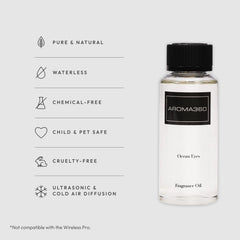 Aroma360 Ocean Eyes label detail shows luxury fragrance oils