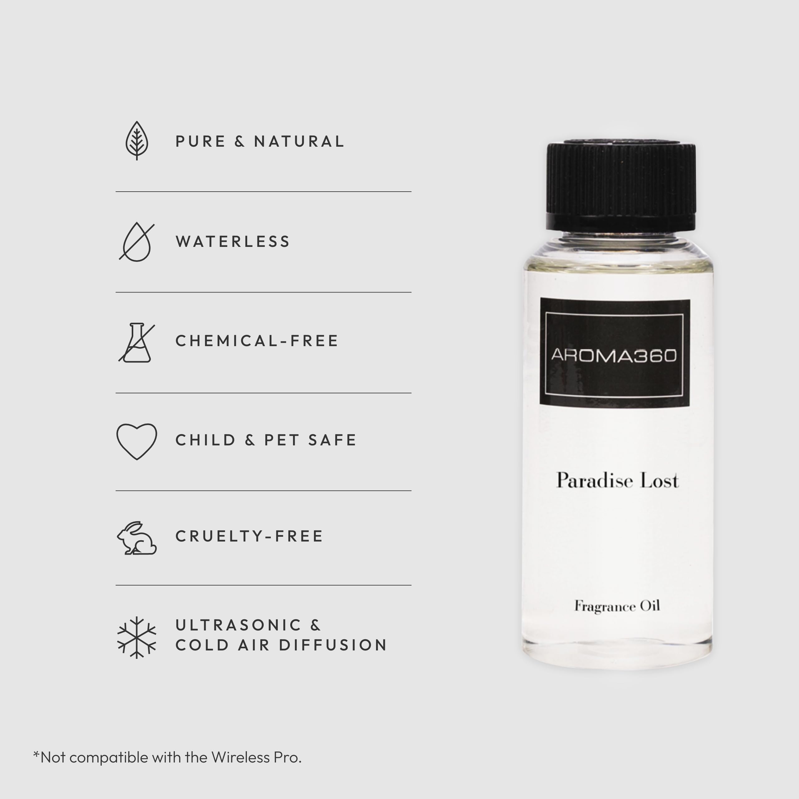 Aroma360 Paradise Lost label design highlighting premium quality for home fragrance.