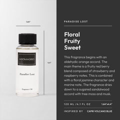 Aroma360 Paradise Lost orange-berry essence closeup conveys uplifting aroma for spaces.