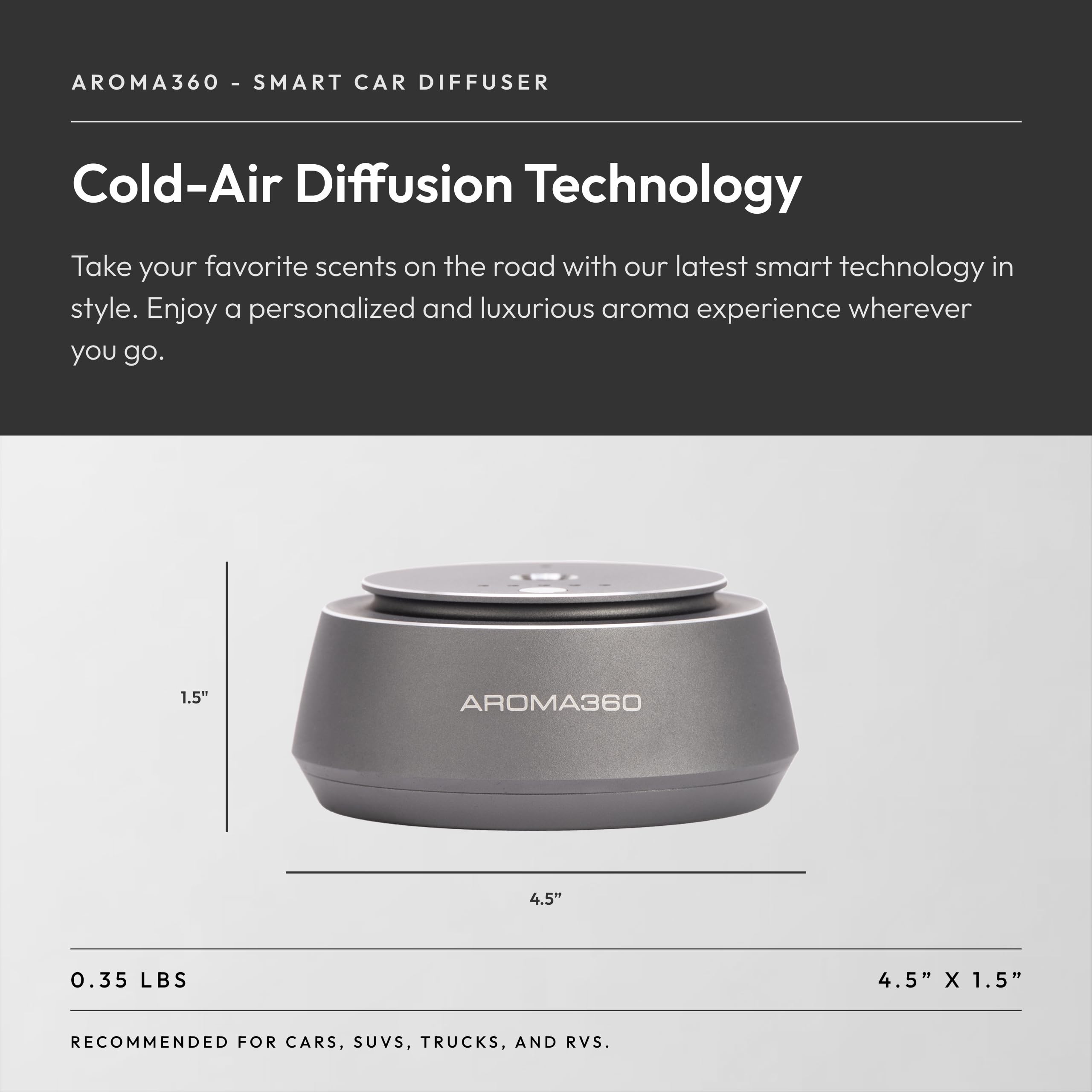 Aroma360 portable aromatherapy diffusion delivers on the go fragrance with a clean, even aroma.
