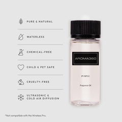 Aroma360 Purple 50ml bottle neroli close-up highlighting uplifting aroma.