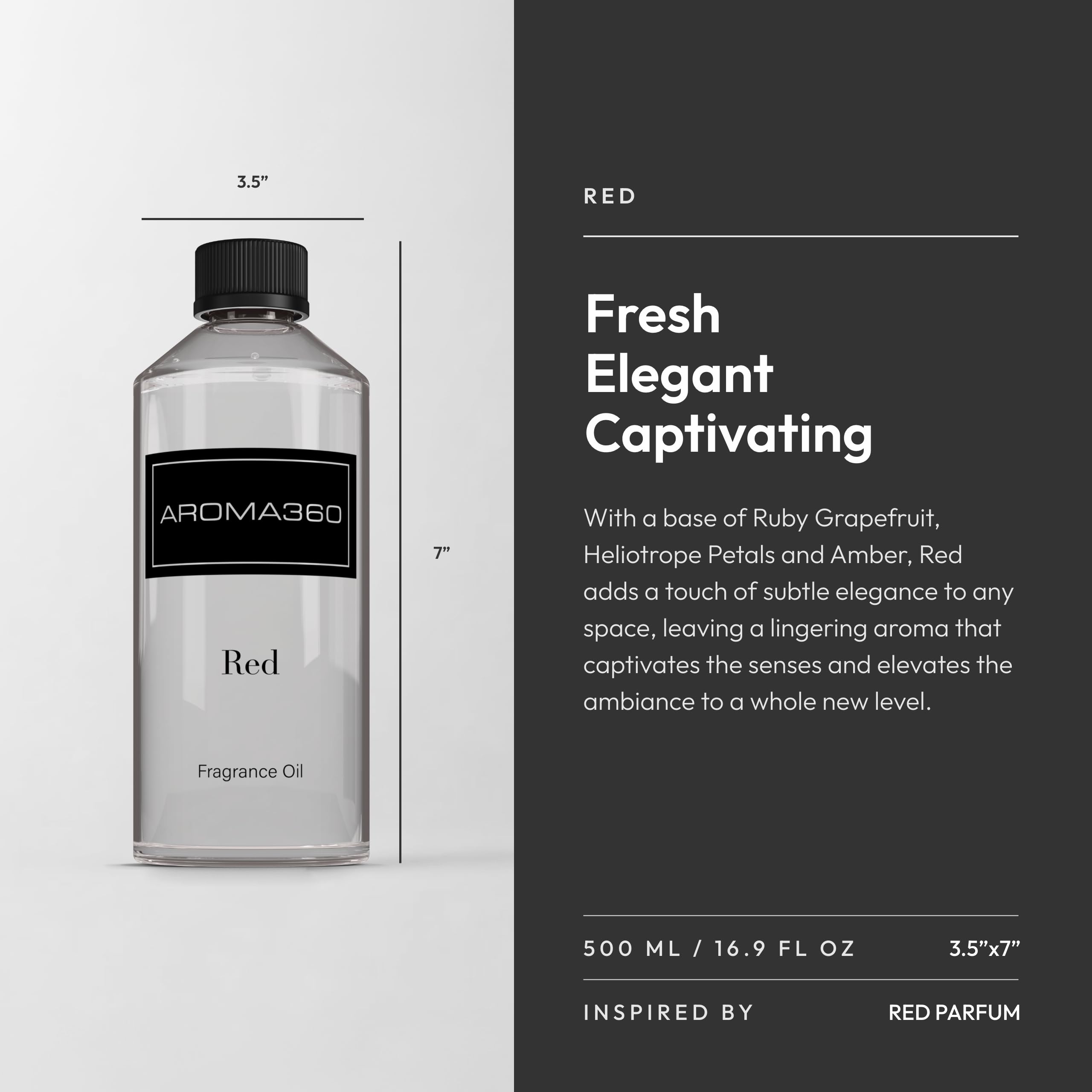 Aroma360 Red 500mL cap closeup, premium packaging detail.