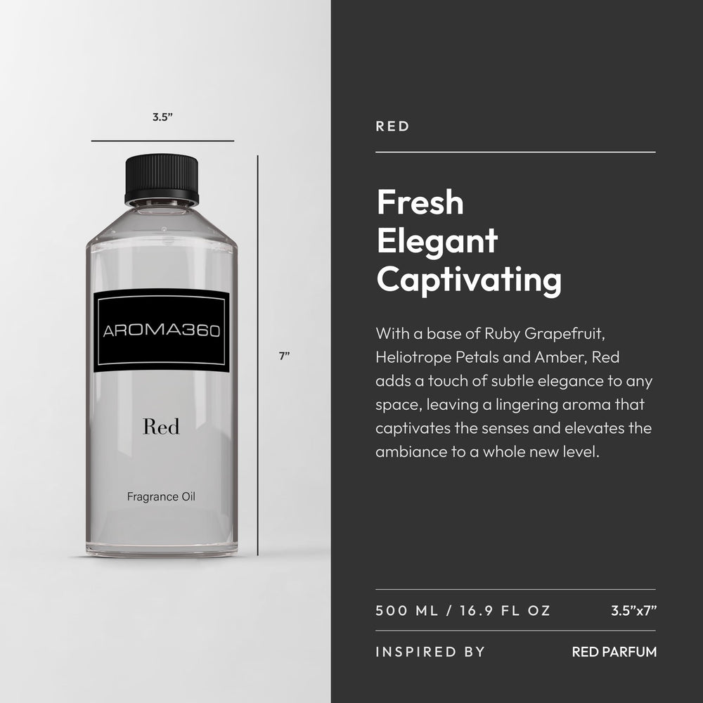 Aroma360 Red 500mL cap closeup, premium packaging detail.