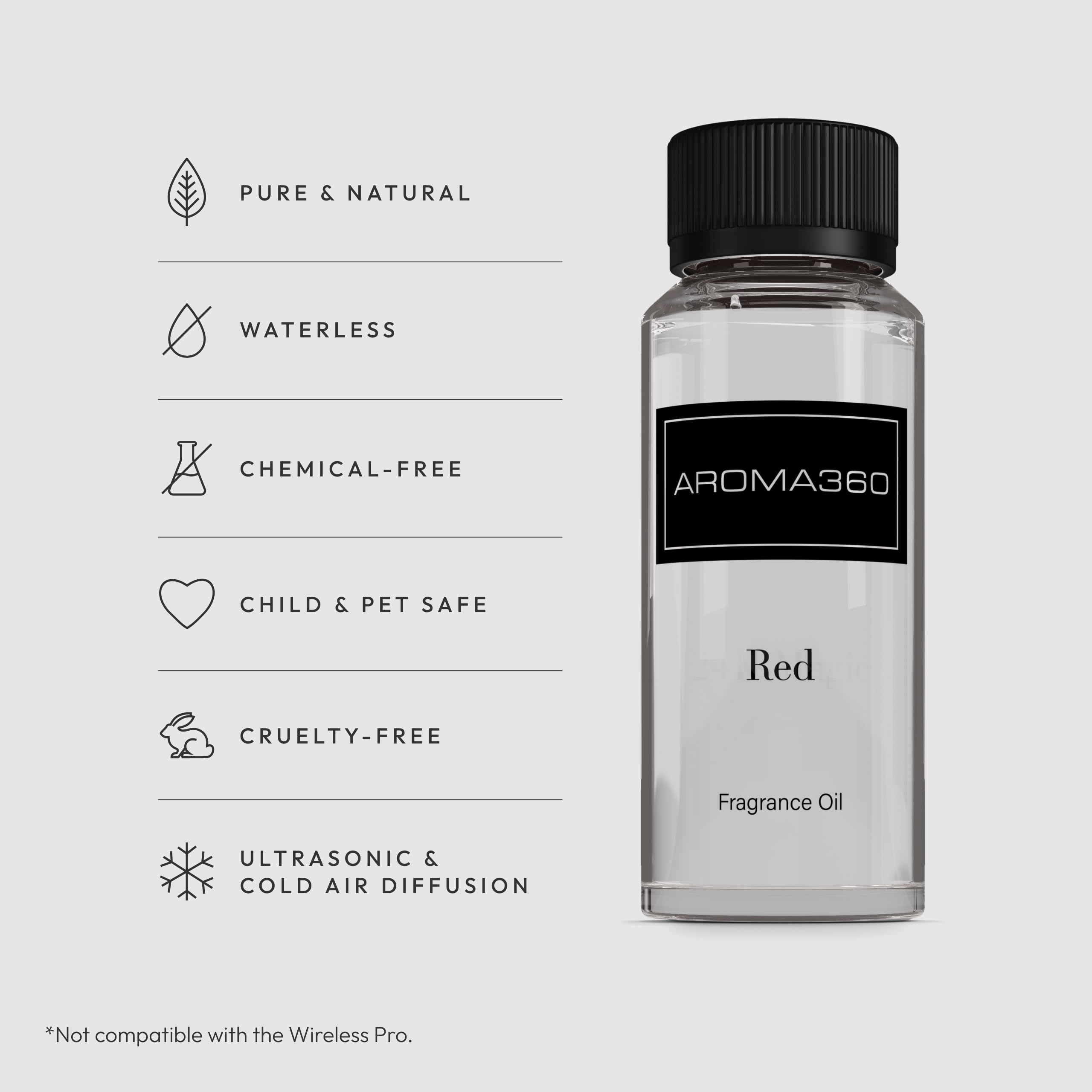Aroma360 Red Diffuser Oil reed diffuser setup with elegant glass for continuous scent.