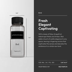 Aroma360 Red Diffuser Oil top-note close-up showcasing ruby grapefruit and bergamot.
