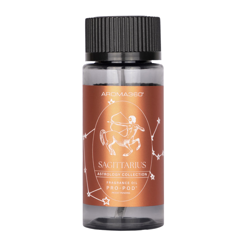 Aroma360 Sagittarius bottle pour highlights refined diffuser oil flow