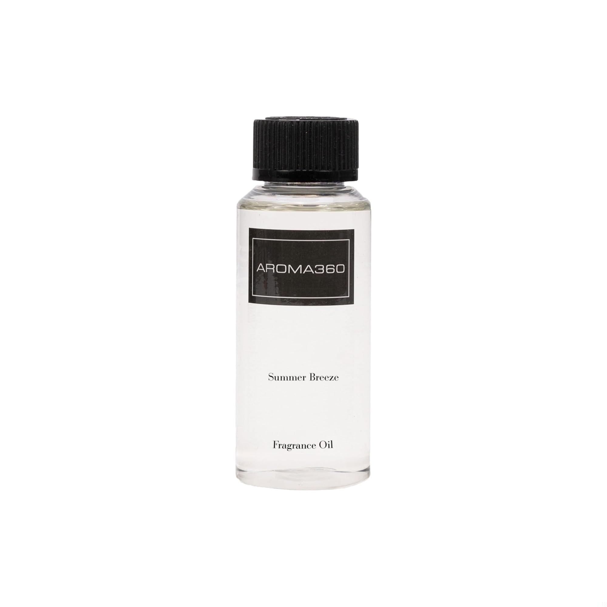 Aroma360 Summer Breeze bottle releasing luxurious fragrance in a living room.