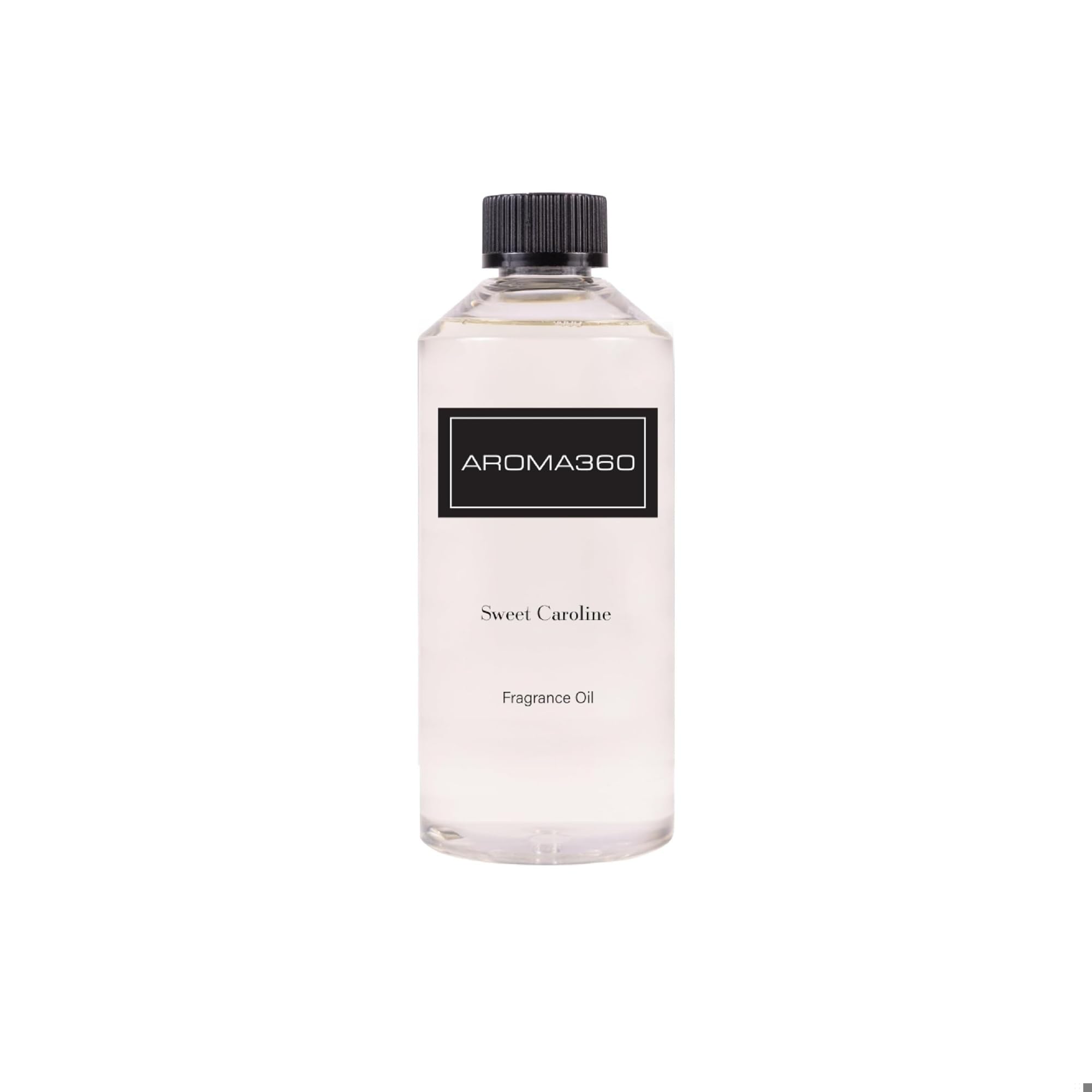 Aroma360 Sweet Caroline fragrance oil bottle for diffusers, yielding a calming, luxurious ambience.