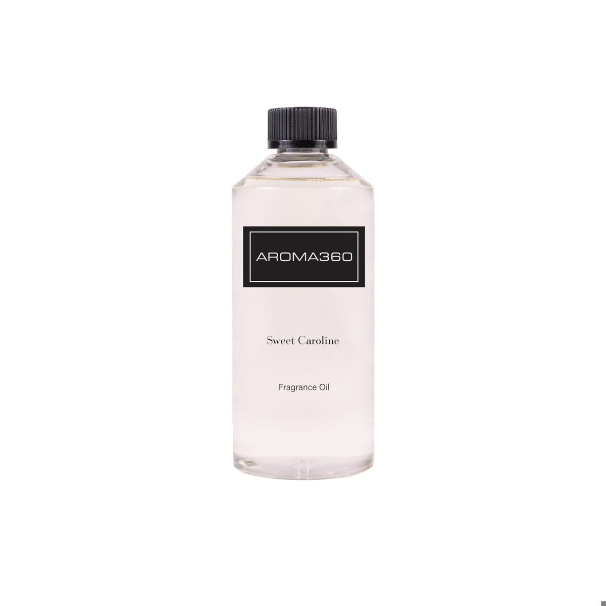 Aroma360 Sweet Caroline fragrance oil bottle for diffusers, yielding a calming, luxurious ambience.