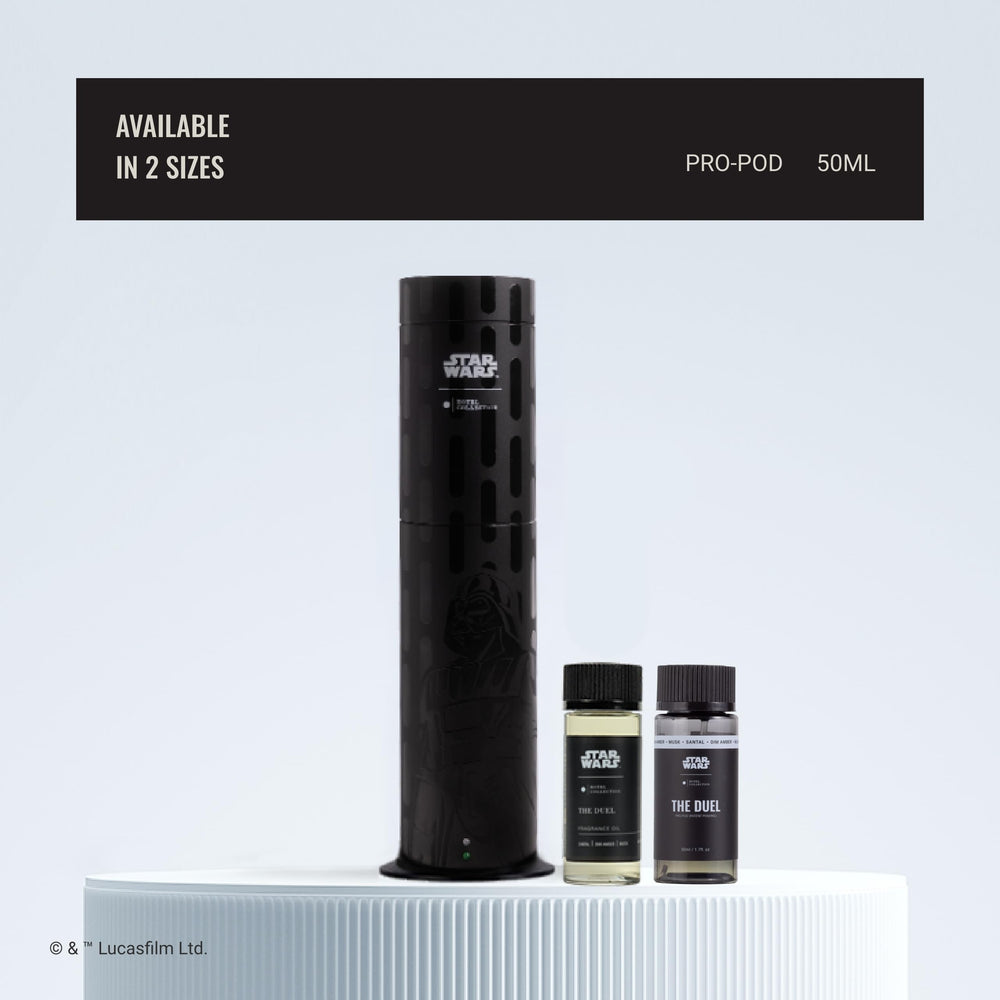 Aroma360 The Duel glass bottle highlights premium materials.