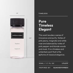 Aroma360 Timeless 50mL closeup shows white rose and magnolia notes, enhancing living spaces