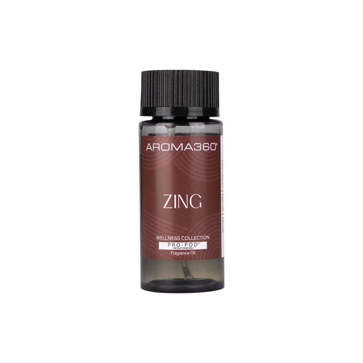 Aroma360 Zing Pro-Pod oil bottle with mandarin-neroli-musk aroma for uplifting spaces.