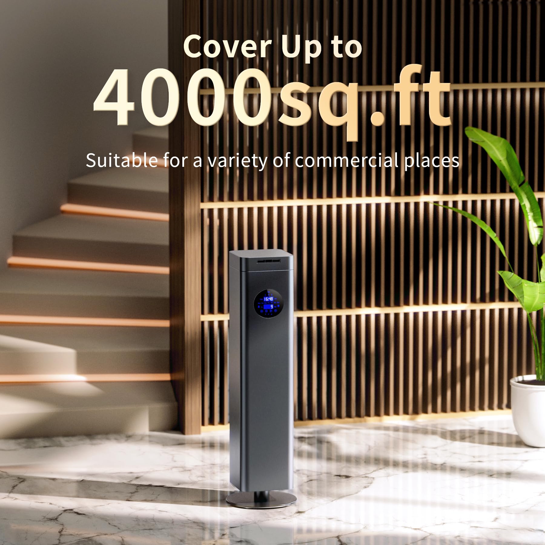 Aromadd 1500ml Scent Air Machine side panel highlights premium materials and quiet operation.