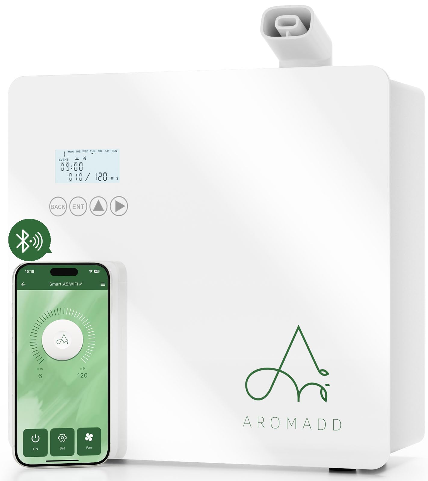 Aromadd 2025 front-view diffuser demonstrates broad coverage for large rooms