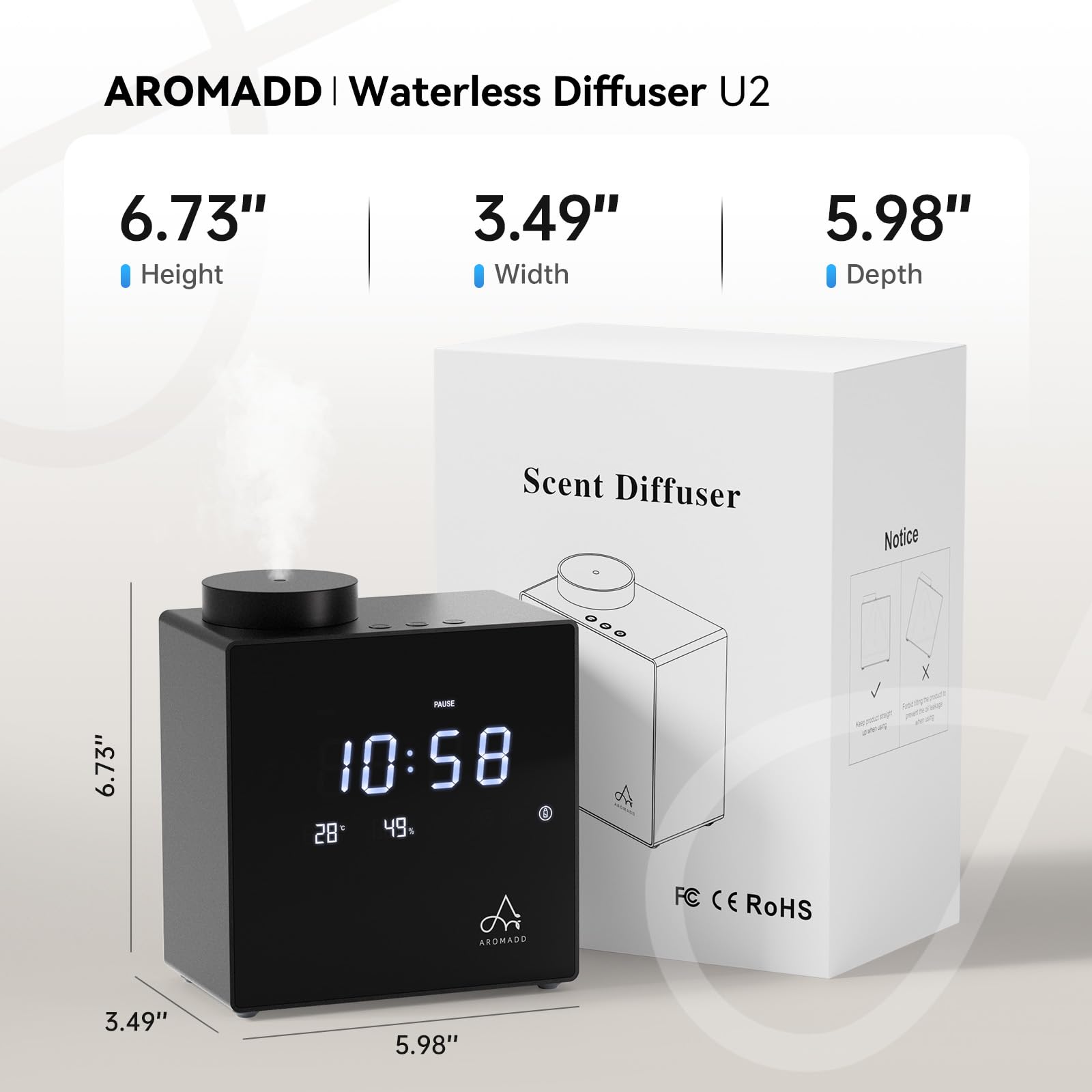 Aromadd 2026 diffuser tilt sensor stops misting if tipped for safety