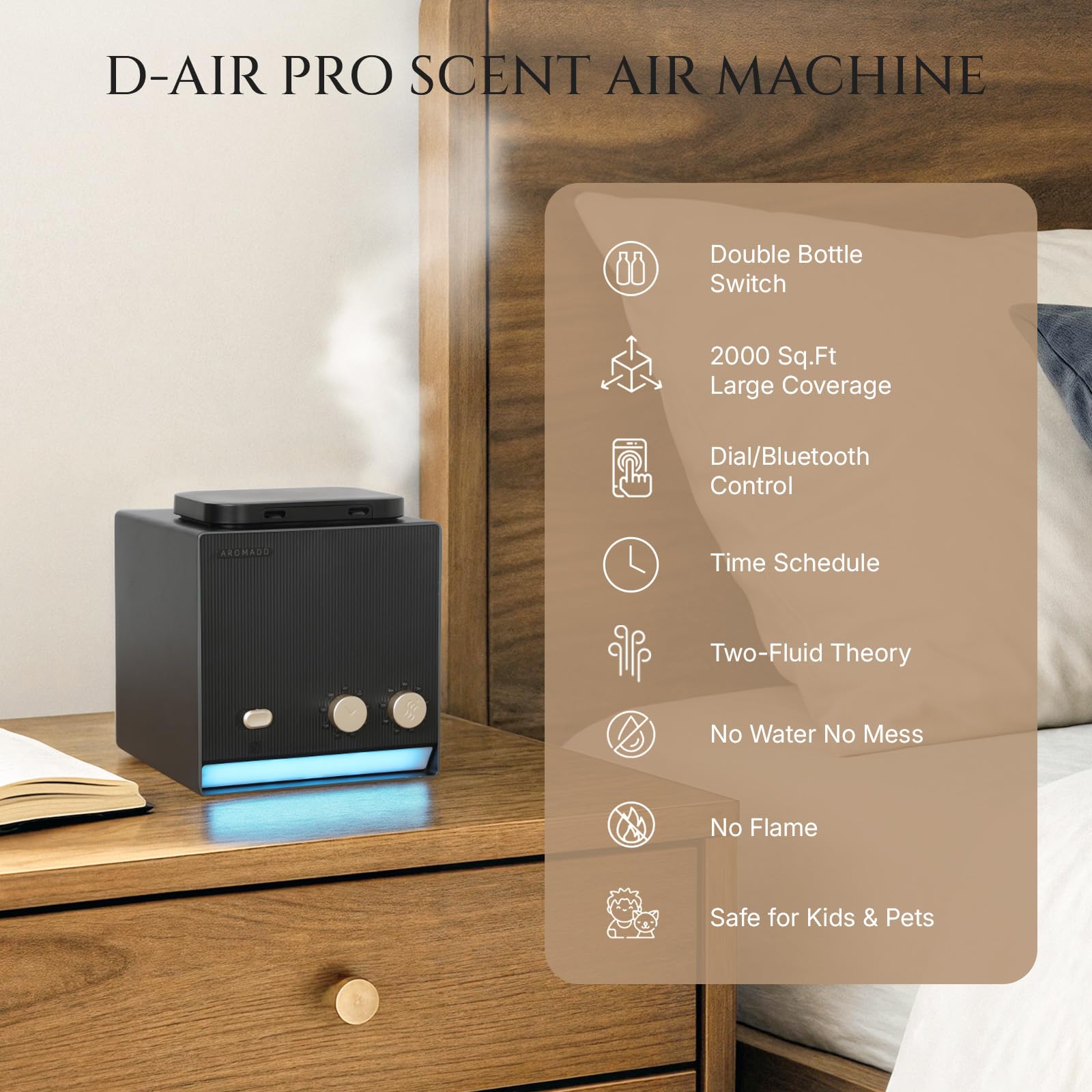 Aromadd cold air diffusion preserves delicate aromas without heating.