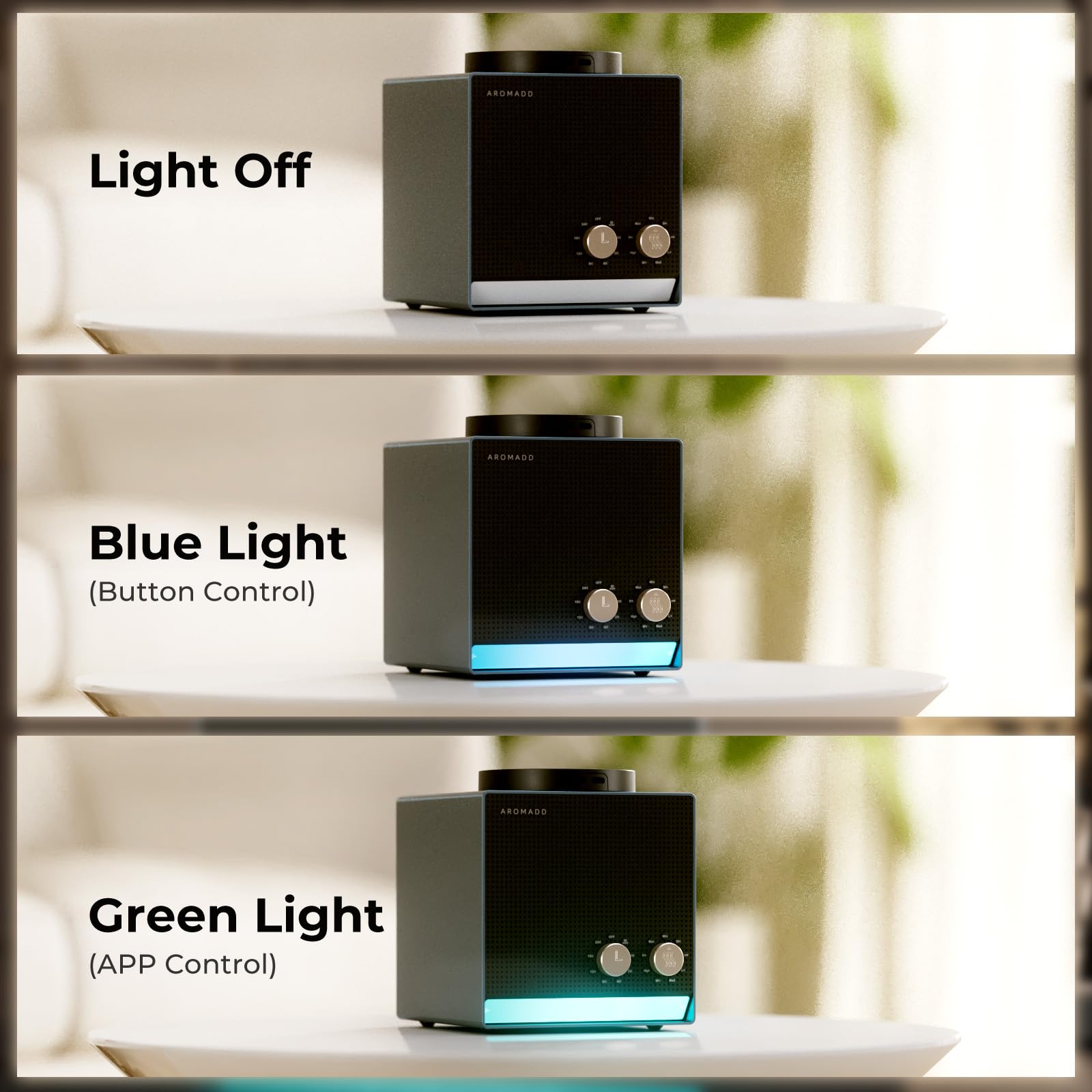 Elegant black titanium finish complements modern interiors with Aromadd diffuser.