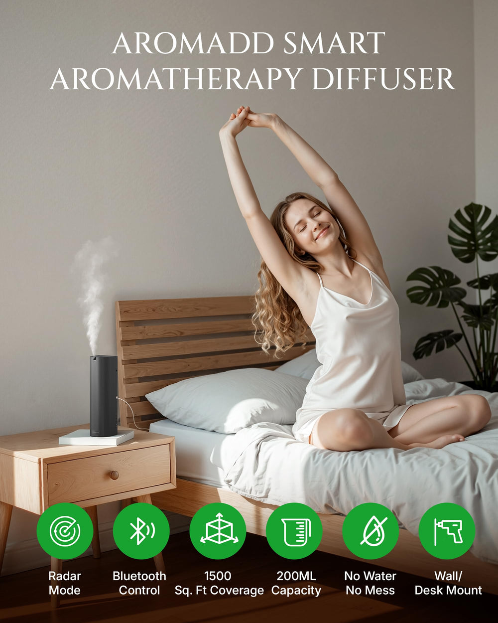 Aromadd diffuser wall-mount setup for flexible space-saving placement.