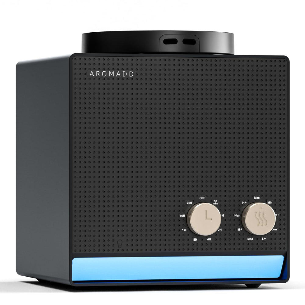 Aromadd Smart Waterless Diffuser in black titanium, front view, sleek scent diffusion.