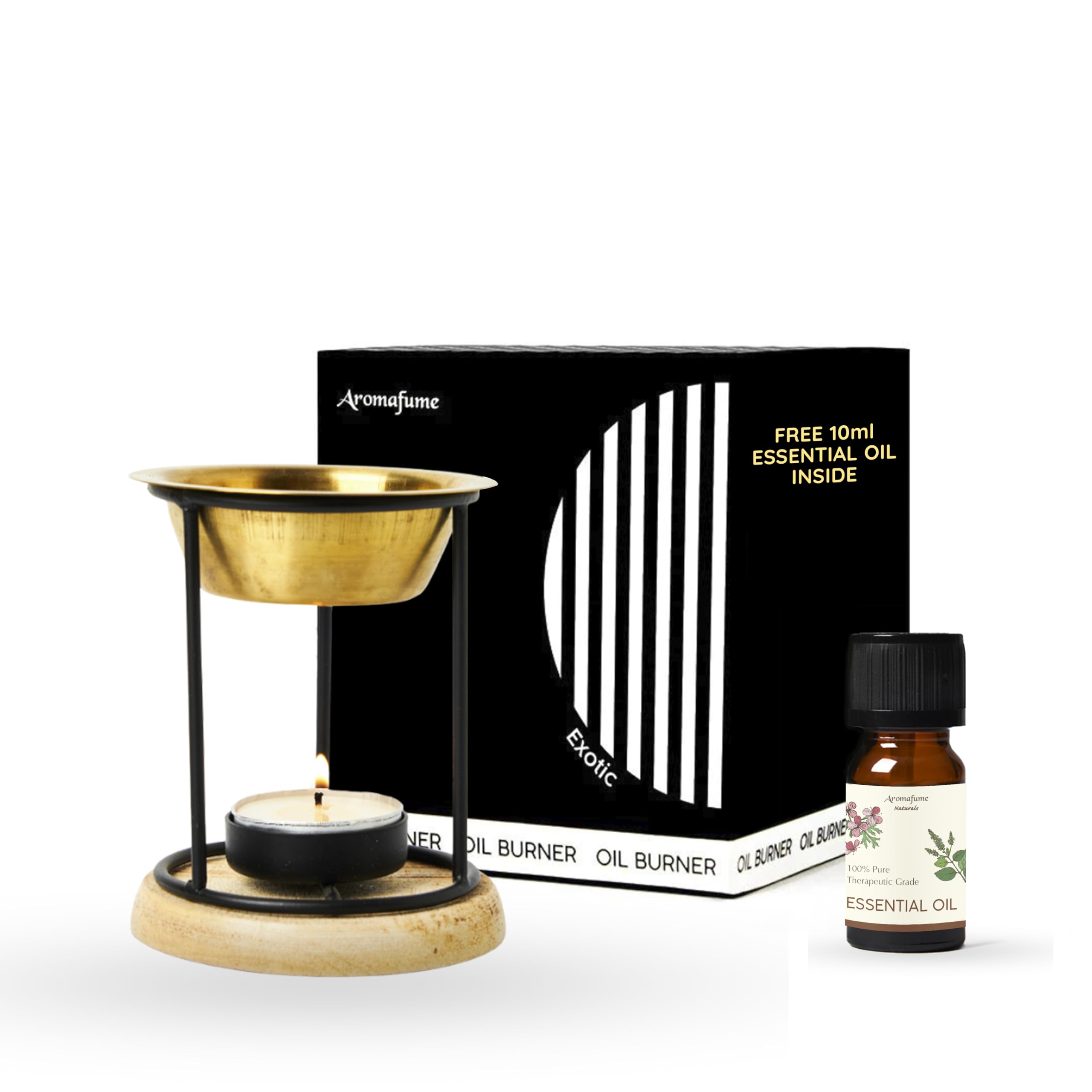 Aromafume Exotic Oil Burner with brass bowl delivers long-lasting ambient fragrance.