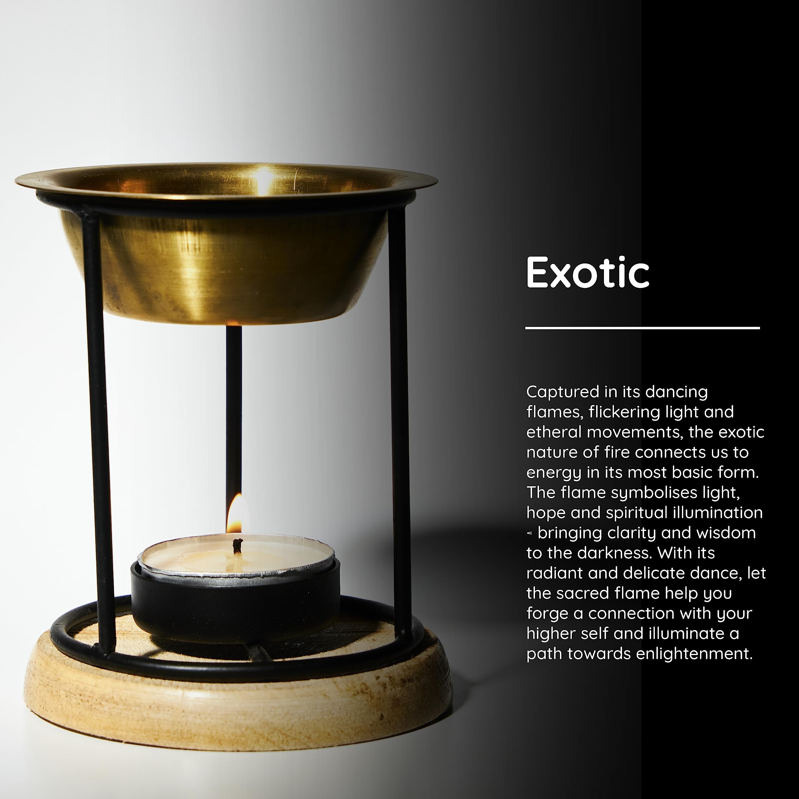 Aromafume Exotic Oil Burner on wooden coaster adds cozy space fragrance.